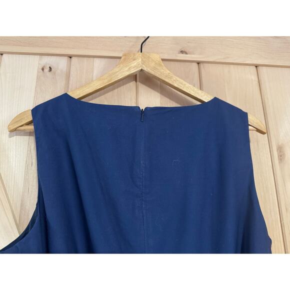 L.L. Bean Signature | Navy Belted Duck Print Cotton Tank Dress | Size 14 - Picture 7 of 14